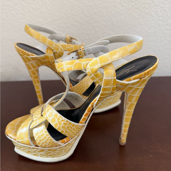 AUTHENTIC YSL Tribute Platform Sandals 37 Yellow Croc Embossed $1,200 Retail 🔥 - Picture 5 of 15